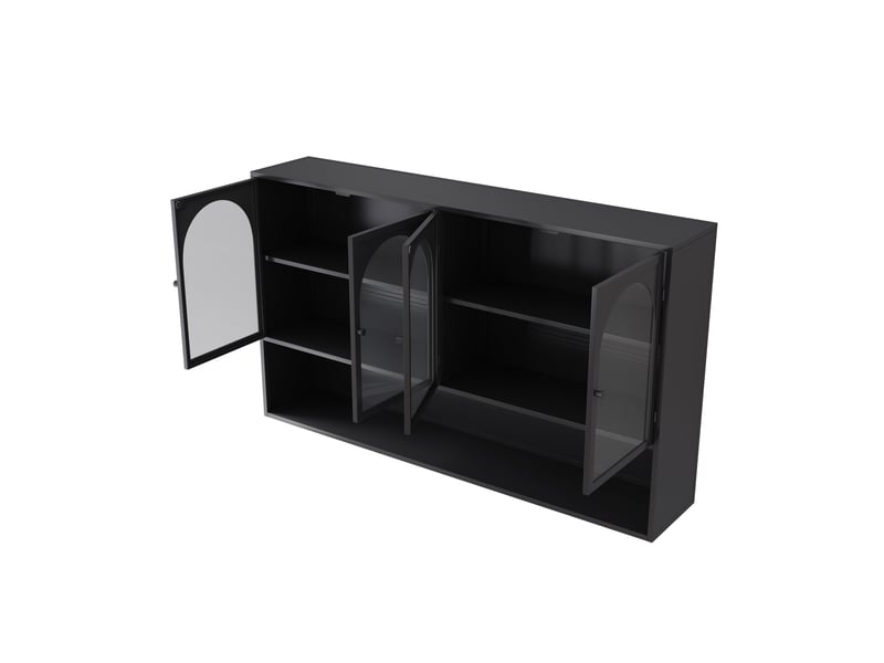  Armoire murale modèle glass 120 cm, noir, 4 portes vitrées, rangement cuisine salon salle de bain  - Conforama D