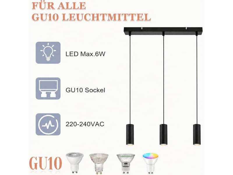 Nettlife suspension métal noir diamètre 44 cm gu10 3 ampoules salon moderne industriel pour intérieur cuisine chambre salle à manger  - Conforama R