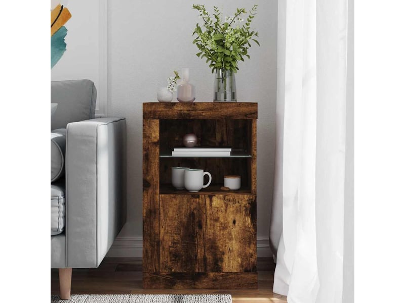  Armoire latérale avec lumières led chêne fumé bois d'ingénierie shl3759  - Conforama C