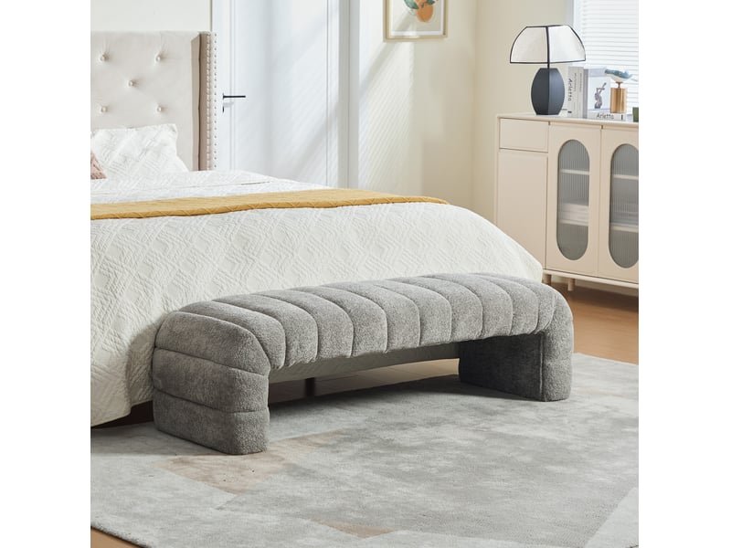  Banquette rembourrée modenvie en chenille grise 160 x 51 x 45 cm à rainures  - Conforama E