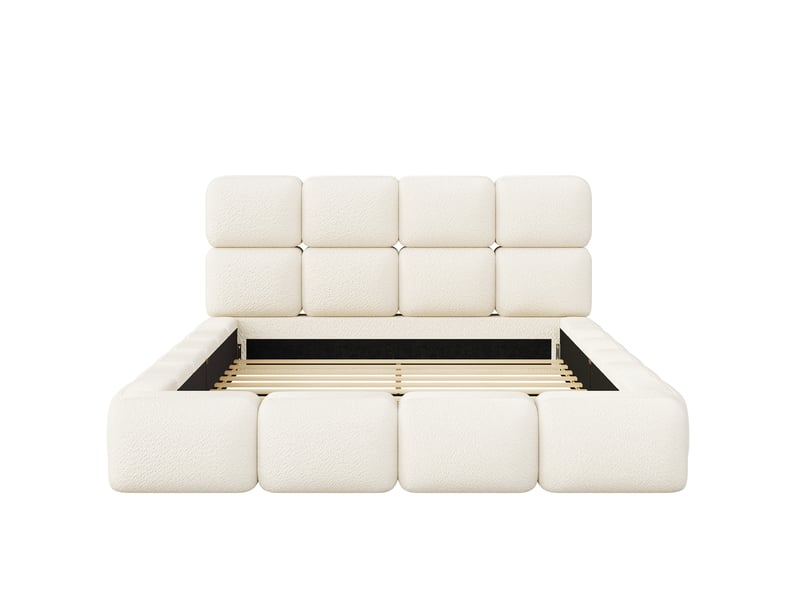  Lit rembourré, structure anti-glissement, structure stable, tête de lit confortable, design nuage modulaire, bouclé, blanc Morn Vibe - Conforama D