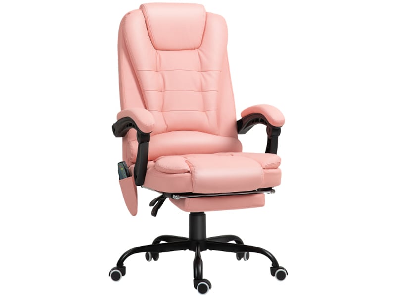 Chaise de bureau ergonomique avec massage 7 points, inclinable, télécommande, rose, 120 kg - Conforama A