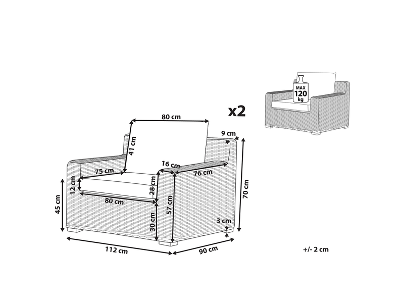  Ensemble de 2 fauteuils de jardin ardea rotin marron clair  - Conforama C
