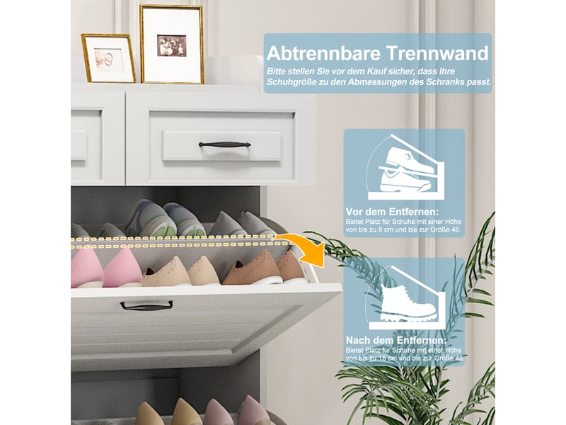  Meuble à chaussures avec 3 compartiments basculants et 2 tiroirs pour entrée 80×23,5×131 cm blanc  - Conforama C