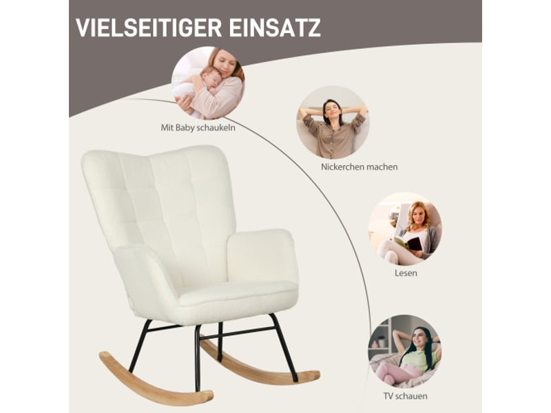  Fauteuil à bascule - aspect polaire berbère, avec patins en bois - capacité de charge max 120 kg - blanc  - Conforama C