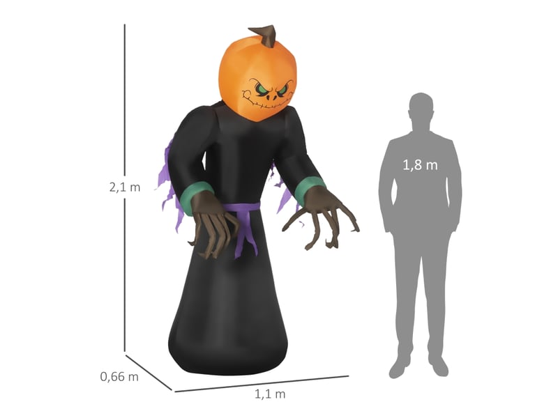  Décoration gonflable halloween fantôme lumineux à tête de citrouille en polyester orange 110 × 66 × 210 cm  - Conforama D