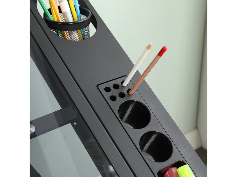  Table de dessinimpression en verre trempé réglable, noir, 98x60 cm, mdf + métal, design moderne, rangement pratique  - Conforama W