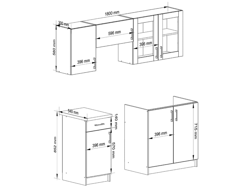  Ensemble de cuisine vitré akord lima 1.8m blanc 180 cm 7 portes 1 tiroir façade chêne sonoma 8 étagères 180x44,5x203 cm LIMA 1.8m - Conforama C