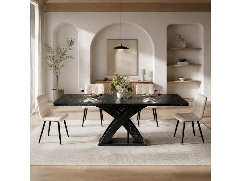 Table à manger extensible, 120-160x80x75 cm, style x stable, design moderne, plateau mdf, piètement métal, coloris noir - Conforama B