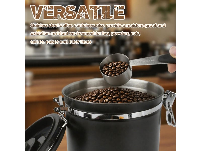  (noir) 2.8l boîte à café hermétique en acier inoxydable,récipient avec cadran de date et cuillère doseuse pour café, boite a cafe, pour café en grains OGS005635LL - Conforama E