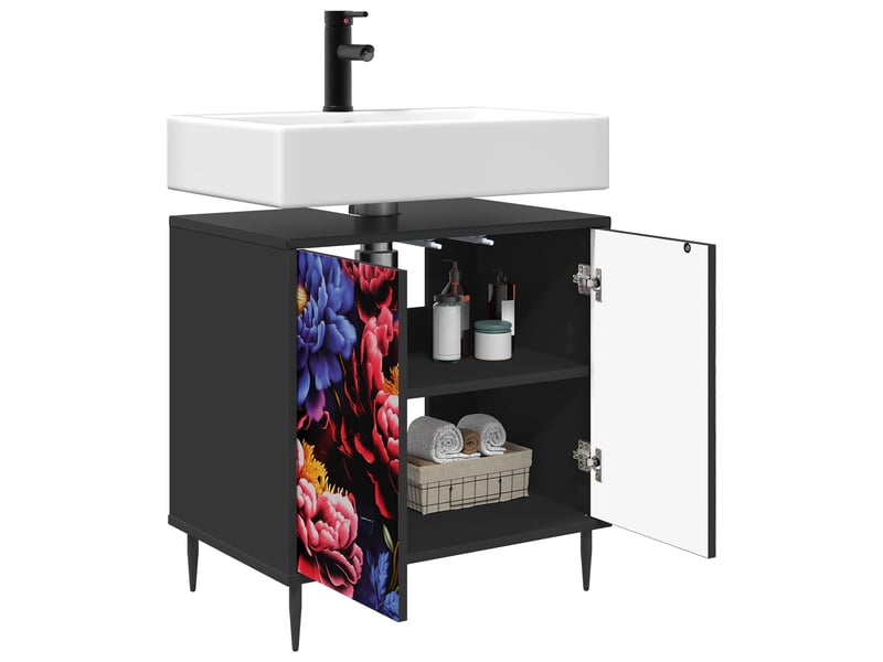  Armoire de salle de bain, meuble de rangement kiel chêne noir 60x40x61 cm  - Conforama C