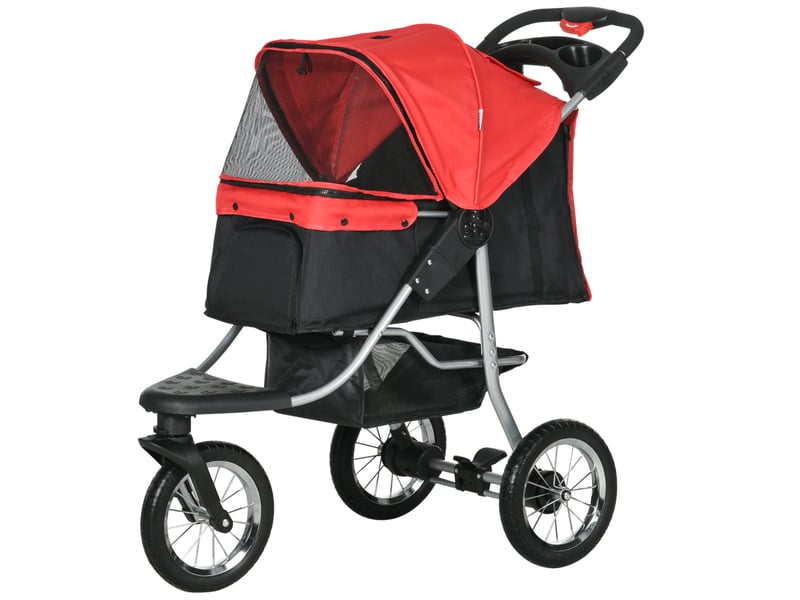 Poussette 3 roues pour enfent 109,5 x 54,5 x 106,5 cm – rouge et noir – pliable avec frein et panier  - Conforama A
