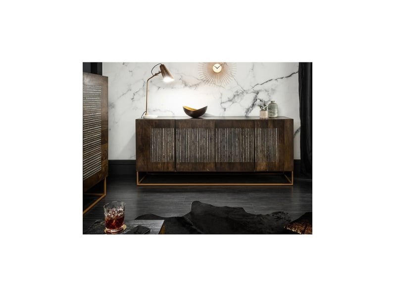 Buffet ambria 177 cm en bois de manguier et pierre d'agate – 4 portes et pieds métal doré - Conforama D