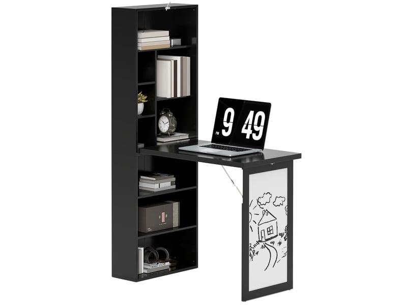 Bureau pliant moderne avec bibliothèque et tableau noir, en bois et métal, 98 x 51 x 153 cm, noir - Conforama A