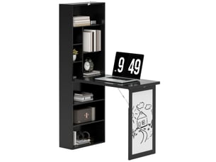 Bureau pliant moderne avec bibliothèque et tableau noir, en bois et métal, 98 x 51 x 153 cm, noir