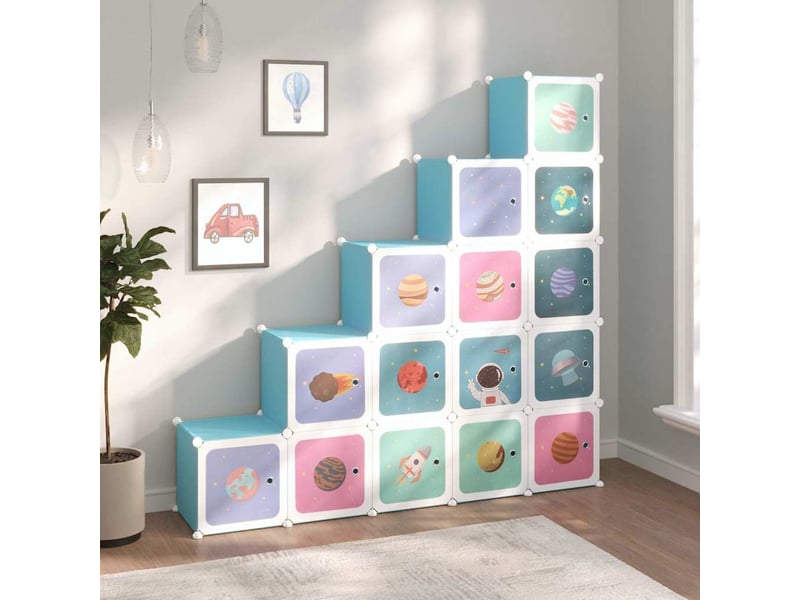  Armoire de rangement pour enfants avec 15 cubes bleu pp  - Conforama B