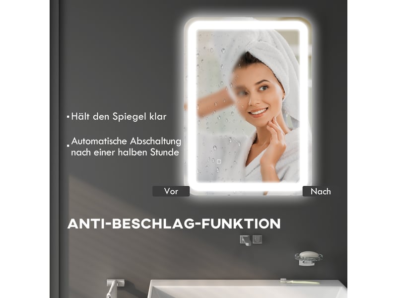  Miroir de salle de bains led 50 x 70 cm, 3 teintes lumineuses et anti-buée  - Conforama B