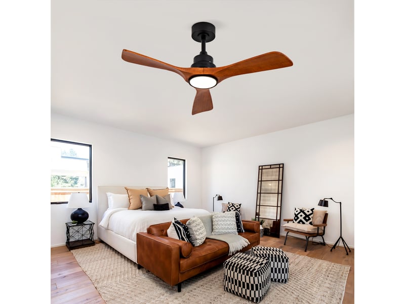  Ventilateur de plafond neuf de 107 cm (42 pouces) avec éclairage, 3 pales en bois massif, double commande intelligente (télécommande + interrupteur mural), moteur cc réversible avec fonction mémoire, ventilateur de plafond silen…  - Conforama D