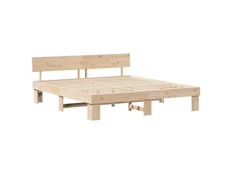  Lit double- lit adulte -  cadre de lit avec tête de lit marron 200 x 200 cm pin massif  - Conforama C