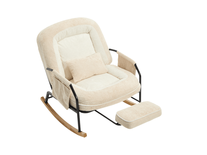  Fauteuil à bascule beige en fausse fourrure avec repose-pieds coulissant et dossier réglable 100 à 160°  - Conforama A