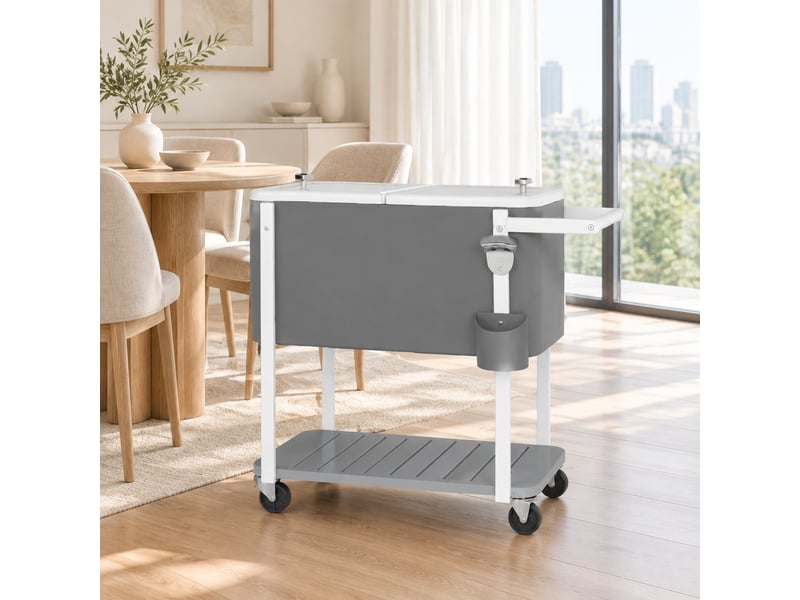 Chariot isotherme de service à roulettes avec ouvre-bouteille et tablette - lpospi - en plastique gris 84×38×83 cm - Conforama B