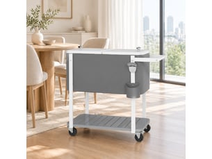 Chariot isotherme de service à roulettes avec ouvre-bouteille et tablette - en plastique gris 84×38×83 cm