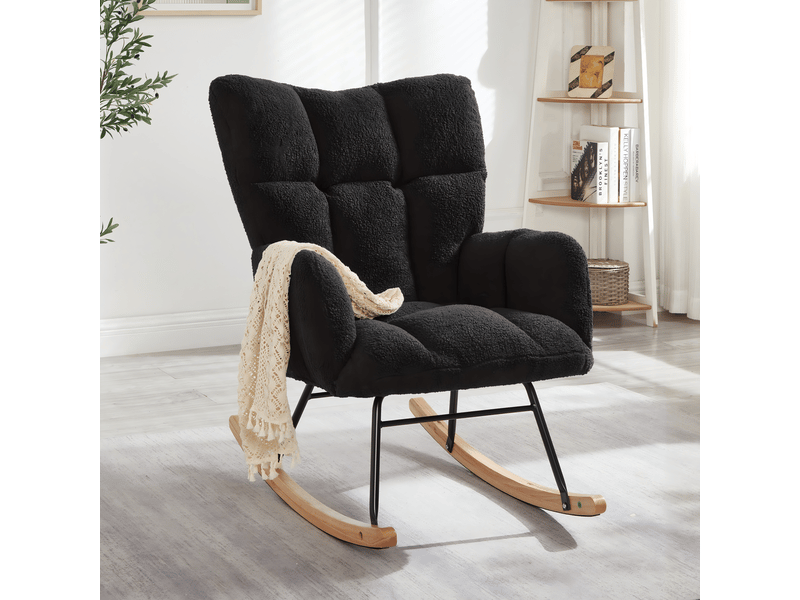  Rocking-chair avec assise rembourrée et dossier confortable pour salon, chambre ou bureau, polyester gris foncé  - Conforama B