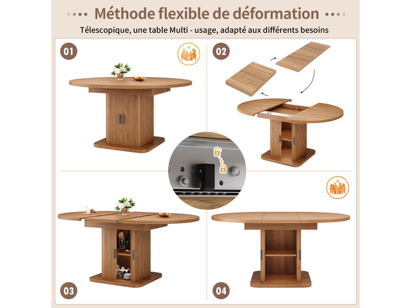Table à manger extensible bois, rangement, casier à vin, étagères réglables, confort, solide, fonctionnel - mdf - 110x110x75cm - Conforama D