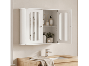 Armoire de salle de bain murale à 2 portes persiennées avec étagère, rangement pratique blanc en mdf, 60 × 20 × 52 cm