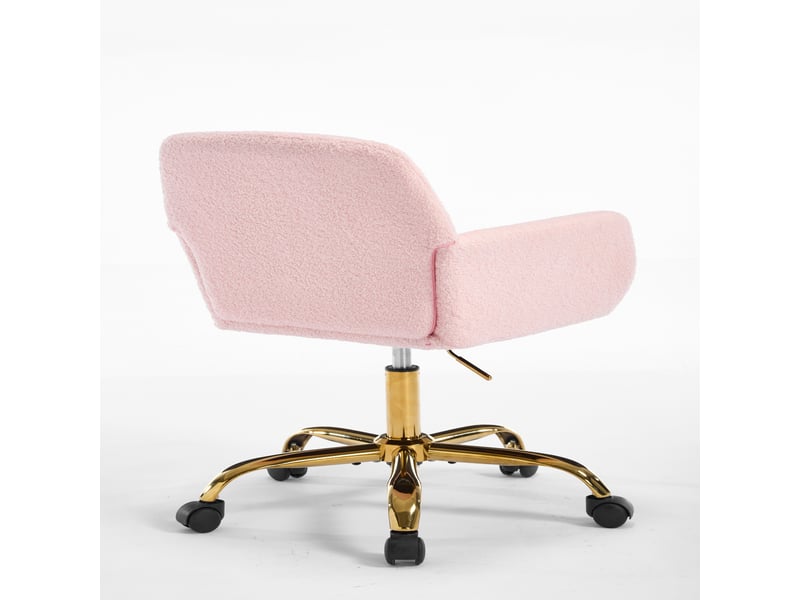  Chaise de bureau fausse fourrure rose clair, chaise de maquillage confortable réglable en hauteur avec roulettes  - Conforama E