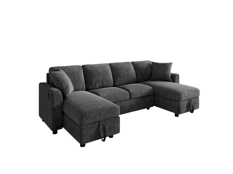  Canapé convertible en u 260x128x82 cm avec rangement en chenille gris foncé  - Conforama A