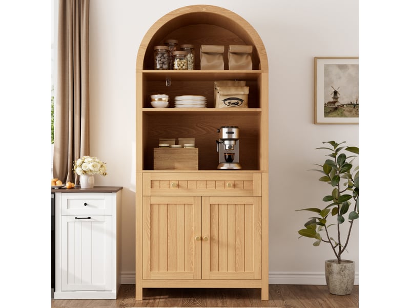 Armoire haute en mdf 2 portes, tiroir et 3 niches à épices pour cuisine 76×40×180 cm naturel - Conforama C