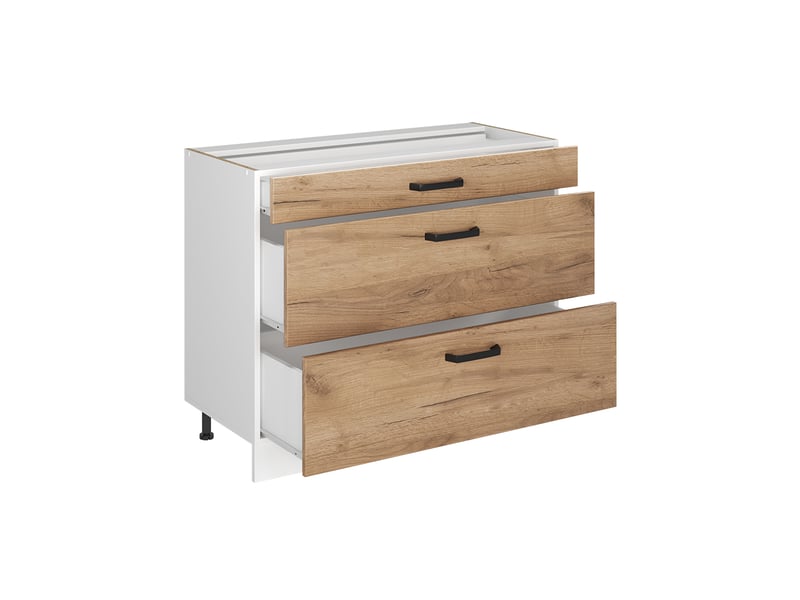  Vicco meuble cuisine, chêne doréblanc, 100cm plan de travail marbre  - Conforama C