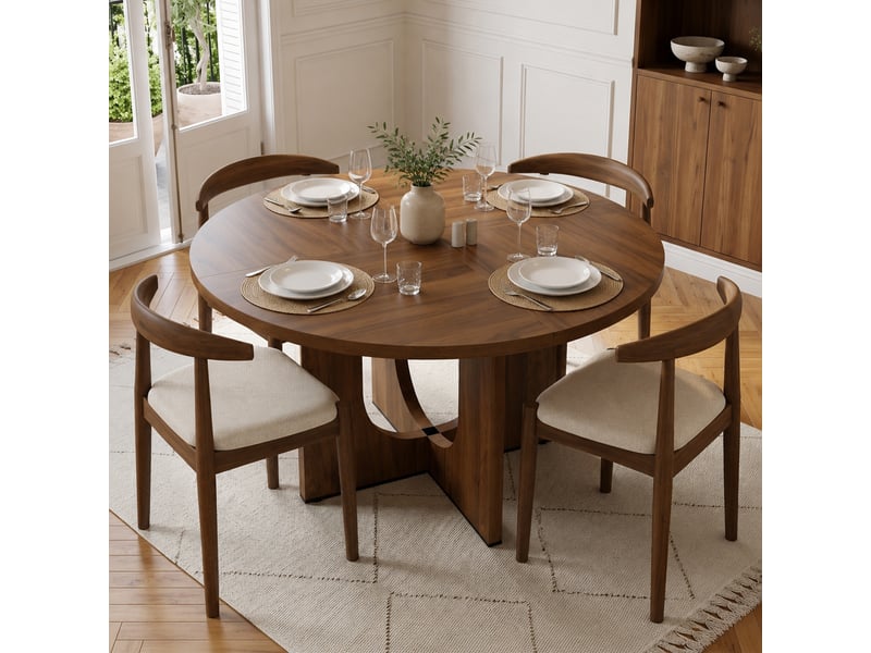  Table à manger ronde 120 x 120 cm, 4-6 personnes, style scandinave, noyer, sans chaises Jamama eleni - Conforama R
