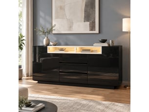 Buffet 2 porte(s)  3 tiroir(s) <strong>OKMYHOME</strong> <strong></strong> - 140 cm coloris noir 