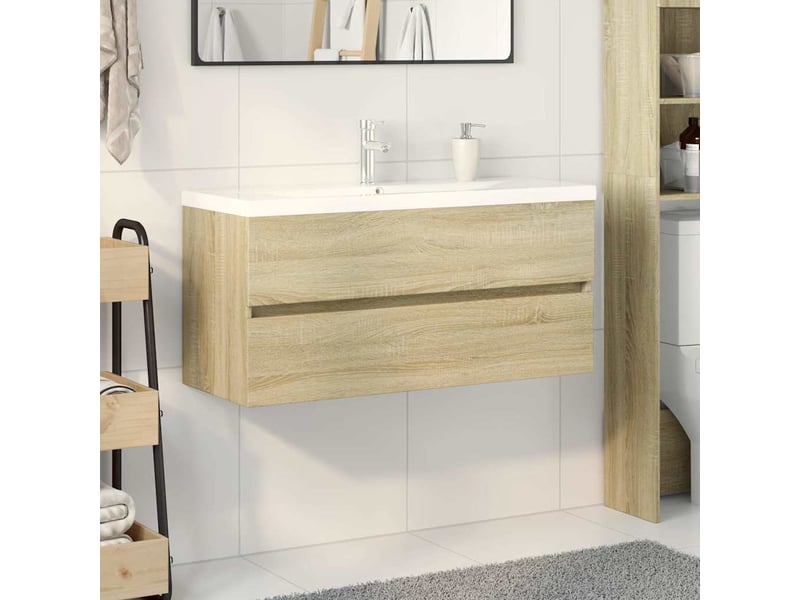  Ensemble de meubles de bain 2pcs céramique et bois d'ingénierie cf63560  - Conforama C