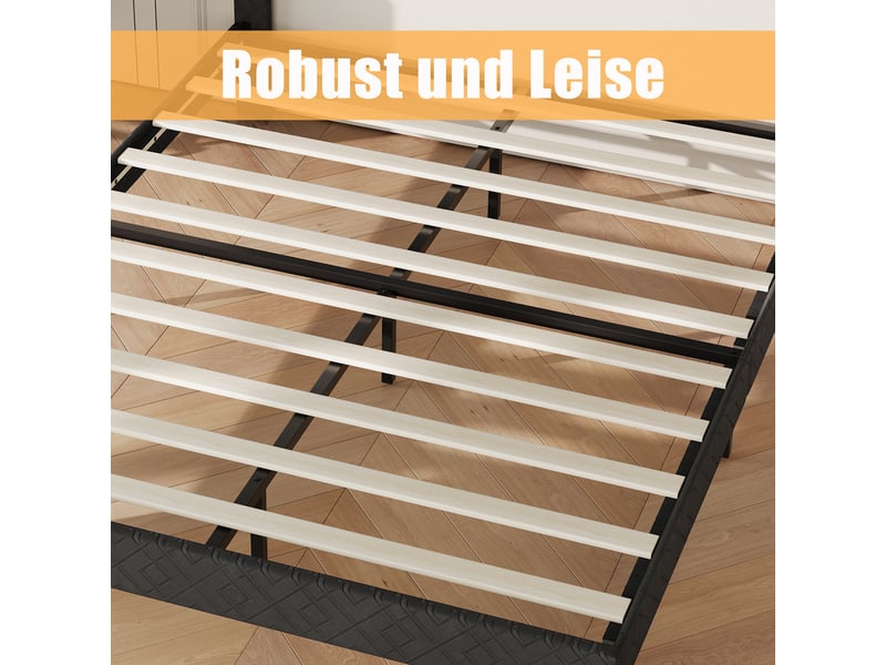  Lit 140 x 200 cm - lit double - avec sommier à lattes - avec tête de lit - tissu lin - gris foncé - lit capitonné  - Conforama D