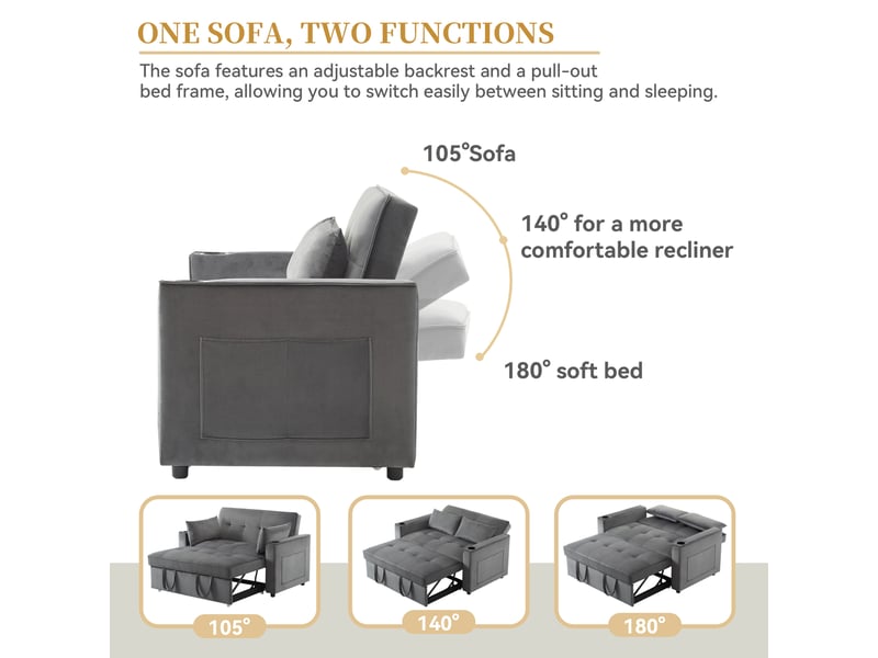  Canapé-lit pliable multifonction, convertible, porte-gobelet et coussins  - Conforama D