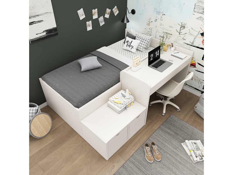  Lit enfant en bois massif et mdf blanc 90x200 cm  - Conforama E