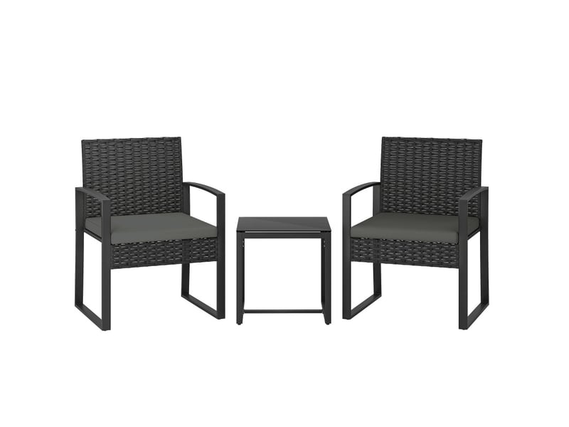  Salon de jardin 3 pièces avec 2 fauteuils et table 55x58x76 cm – gris foncé – coussins déhoussables  - Conforama A
