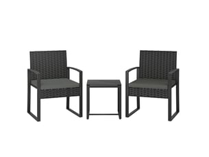 Salon de jardin 3 pièces avec 2 fauteuils et table 55x58x76 cm – gris foncé – coussins déhoussables