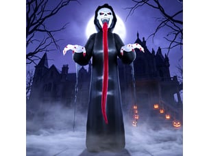 Décoration gonflable halloween squelette avec éclairage led et fixation pour jardin en polyester noir