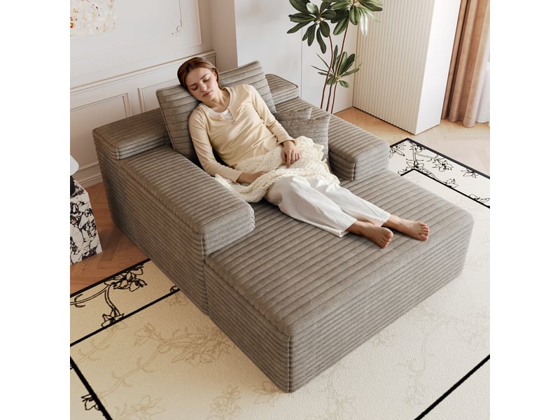  Canapé 1 place canapé compressé chaise longue en velours côtelé avec accoudoirs coussins pour salon chambre, camel  - Conforama B
