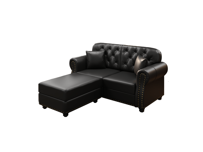  Canapé chesterfield 2 places + 1 pouf en simili cuir noir, 160 cm Fay Lum - Conforama A