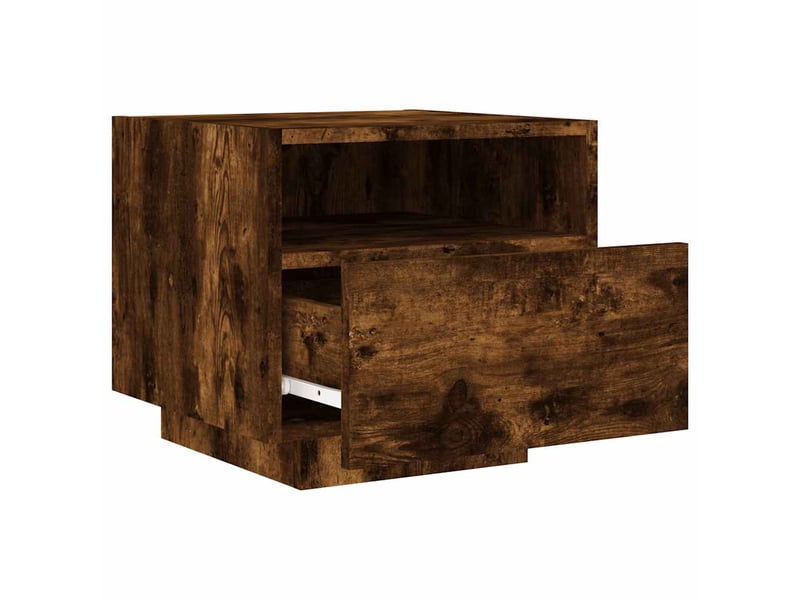  Table de chevet - cabinet de chevet - table de nuit avec lumières led chêne fumé 40x39x37 cm  - Conforama E