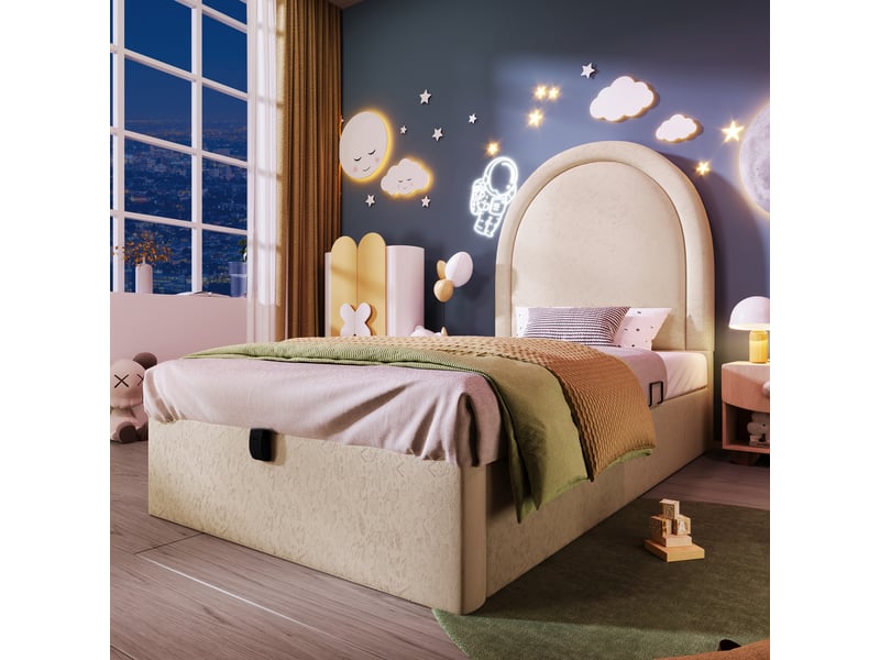  Lit simple en pu beige 90 x 200 cm  - Conforama E