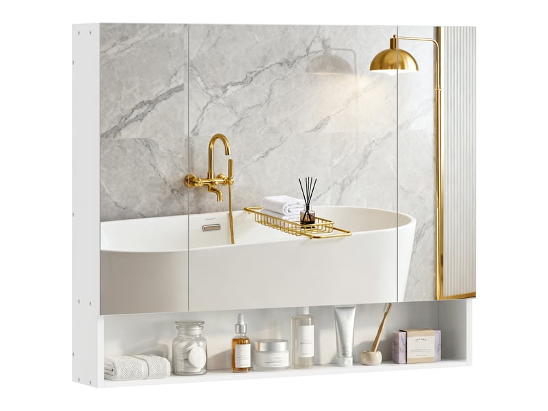 Armoire de toilette 3 portes miroir avec étagère blanc 90 x 15 x 75 cm  - Conforama B