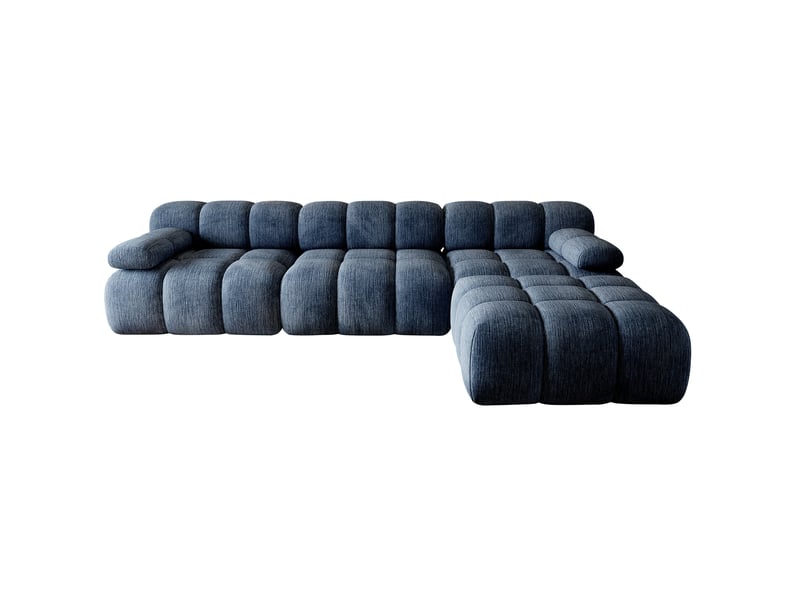 Canapé d'angle 4 places 300x200x68 cm en tissu chenille bleu - Conforama D