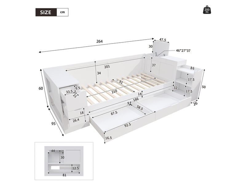  Lit avec rangement 90x200 cm coloris blanc mdf lit enfant blanc - Conforama C