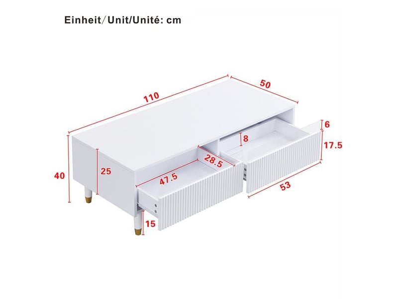  Table basse led - design moderne - éclairage 7 couleurs - tiroirs spacieux 110x50x40cm - Conforama E